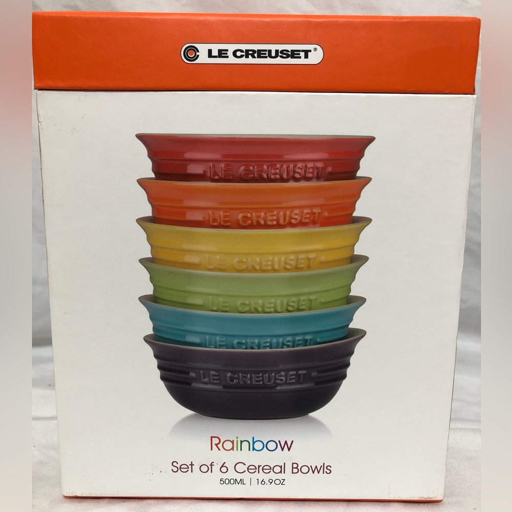 Le Creuset Rainbow Cereal Bowl Set - 500ml / 16.9Oz, Pack of 6 - NEW -